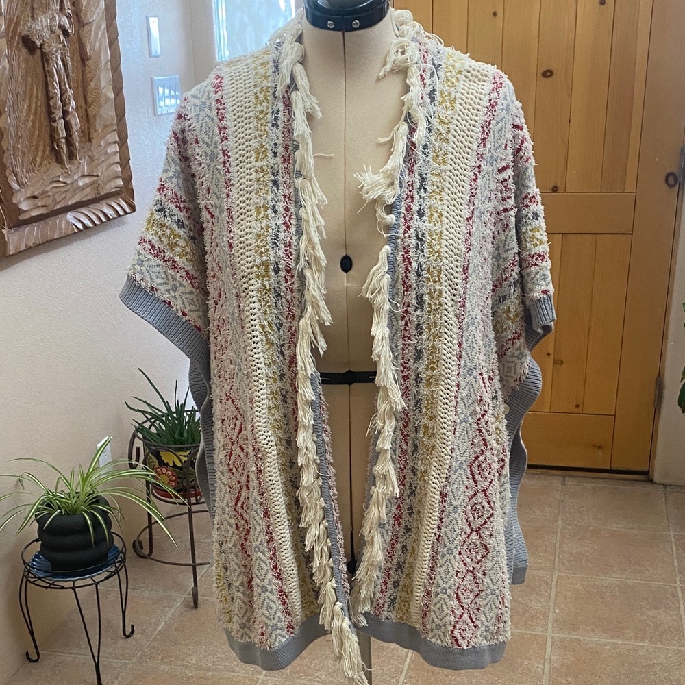 CAbi Multicolor Knit Cardigan with Fringe
